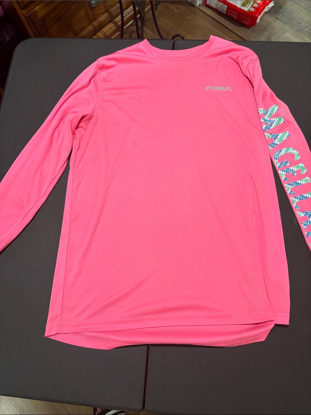 Magellan Outdoors Kids' Hot Pink Long-Sleeve Rashguard with Logo Sleeve Print